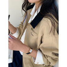 广州黄峥小众设计复古撞色翻领夹克外套女2025休闲风衣H1BC510013