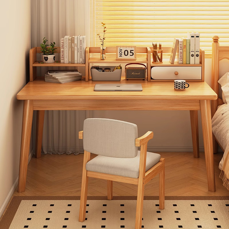 Desk and Bookshelf Integrated Beanboard Table for Girls' Bedroom, Home Use with Drawer, Computer Desk with Solid Wood Legs, Student Study Table