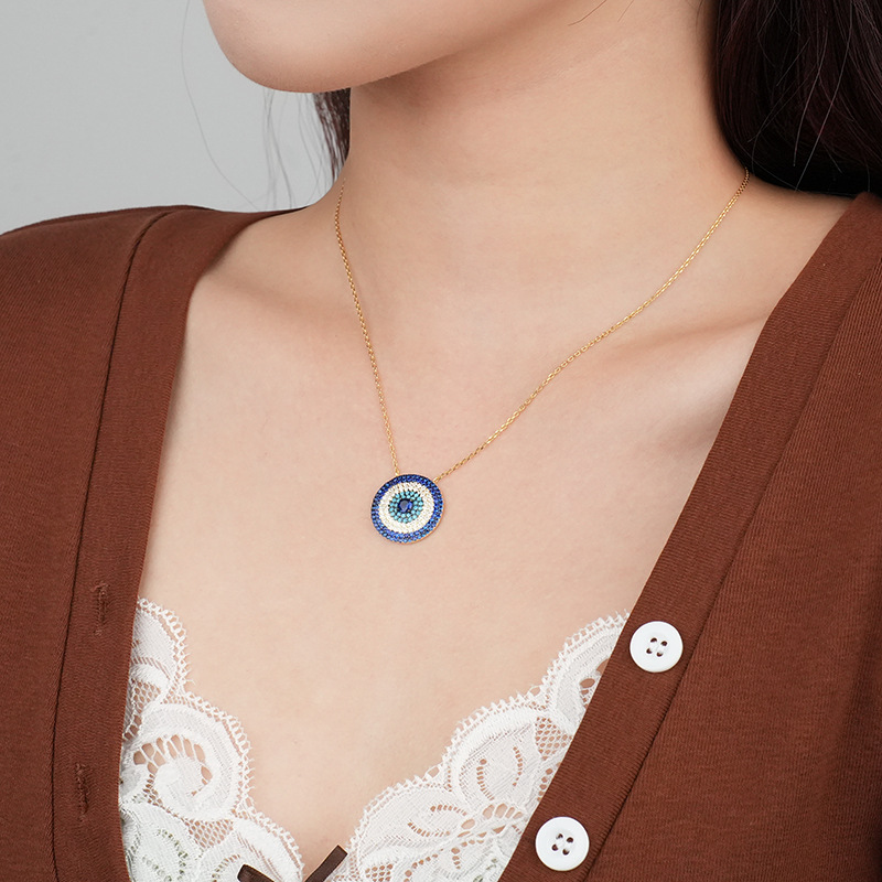 Collana in argento sterling con occhio del diavolo e catena a clavicola retrò con diamanti di nicchia_voghion.com