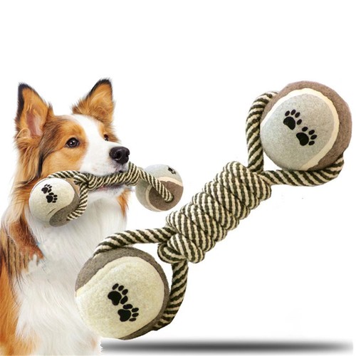 Pet tennis ball toy cotton rope dog toy chewing durable pet rope knot tennis dumbbell pet supplies