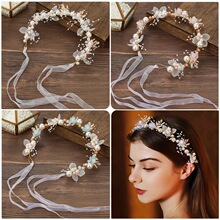 D 41601 Pearl Flower Satin Headwear for Girls �������䷢��