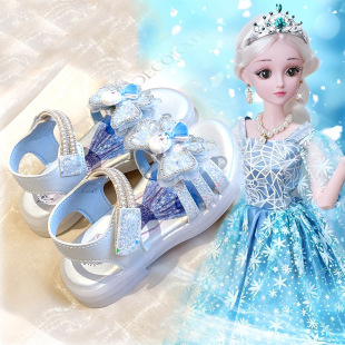 Children's Crystal Shoes Baotou Girls Sandals 2025 Summer New Elsa Princess Shoes Little Girls Soft Soled Baby Shoes