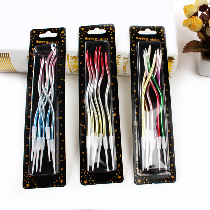 Chapado en oro gradiente de color 6 velas curvas Fiesta infantil cumpleaños pastel decoración sin humo ins lápiz vela