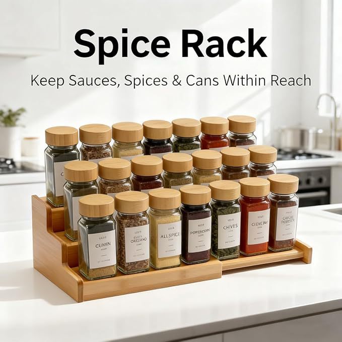 Transfronterizo venta caliente bambú condimento estante cocina retráctil de tres capas condimento estante de almacenamiento multifuncional almacenamiento extensible