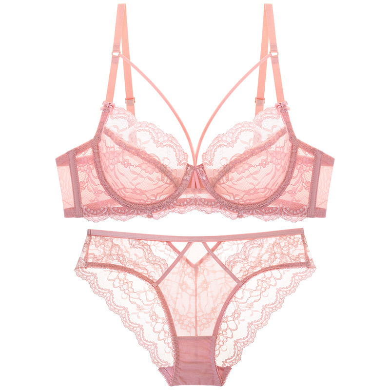 Conjunto de sujetador de encaje personalizado, pecho grande, sexy, anillo de acero transparente, talla grande, sujetador de copa de cristal fino para niña, ropa interior