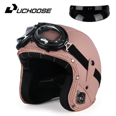 Seasons Retro Harley Helmet Leather Motosiklet kaskı (dəbilqə) - pink-s
