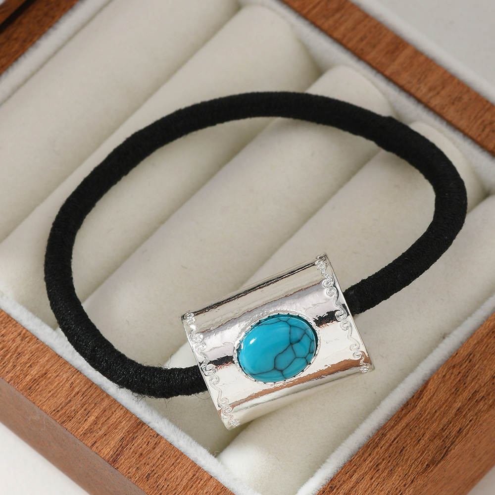 Comercio exterior nuevo bohemia dulce anillo de cabello de alta elasticidad cuerdas de cuero de cola de caballo retro turquesa anillo de cabello clips de cabello mujeres