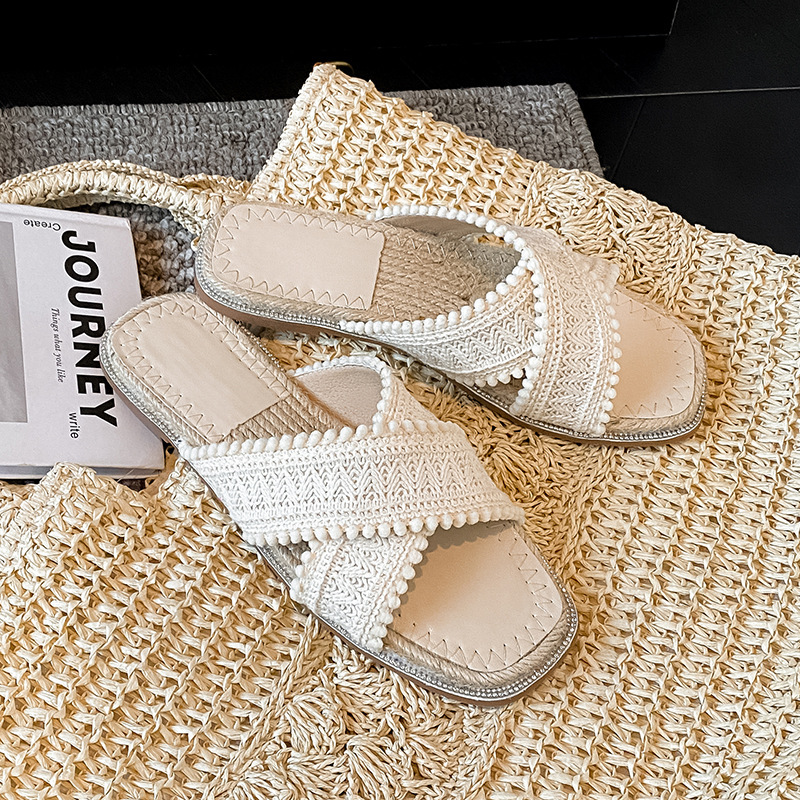 V8-06 Straw Slippers Women's Summer Outfit New Fairy Bohemian Sandals Holiday Flat Seaside Beach Shoes