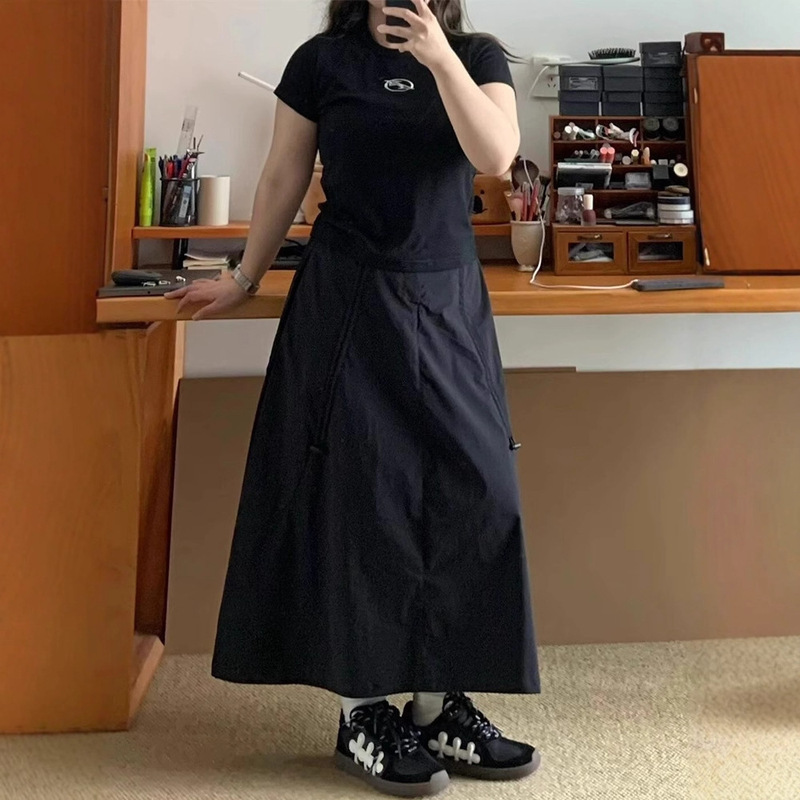 An Ting Lu Hip-Covering Workwear Skirt for Women, Slimming, Flared Skirt with Elastic Waist, American-Style Drawstring Skirt to Cover the Flesh An Ting Lu Hip-Covering Workwear Skirt for Women, Slimming, Flared Skirt with Elastic Waist, American-Style Drawstring Skirt to Cover the Flesh