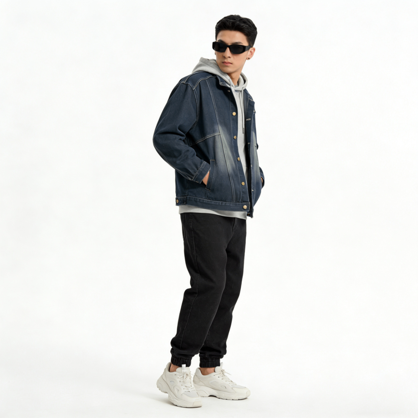 Vintage Jeansjacke Mit Stehkragen Im Retro Look Denim Unisex_voghion.com