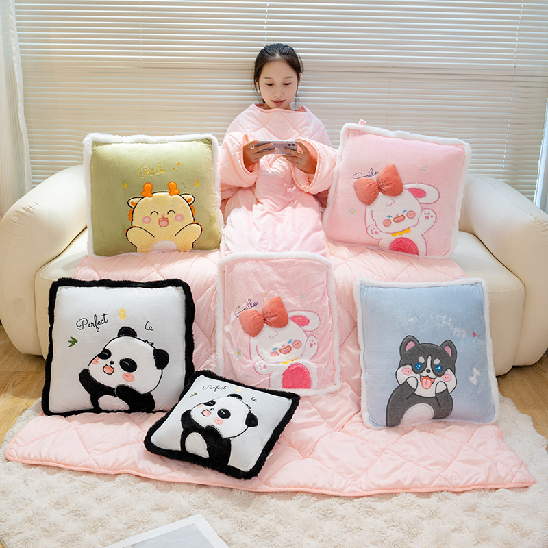 Círculos animados almohada de abrazo multifuncional engrosado 2 - en - 1 edredón cama de oficina para jugar con el aire acondicionado cojín de edredón