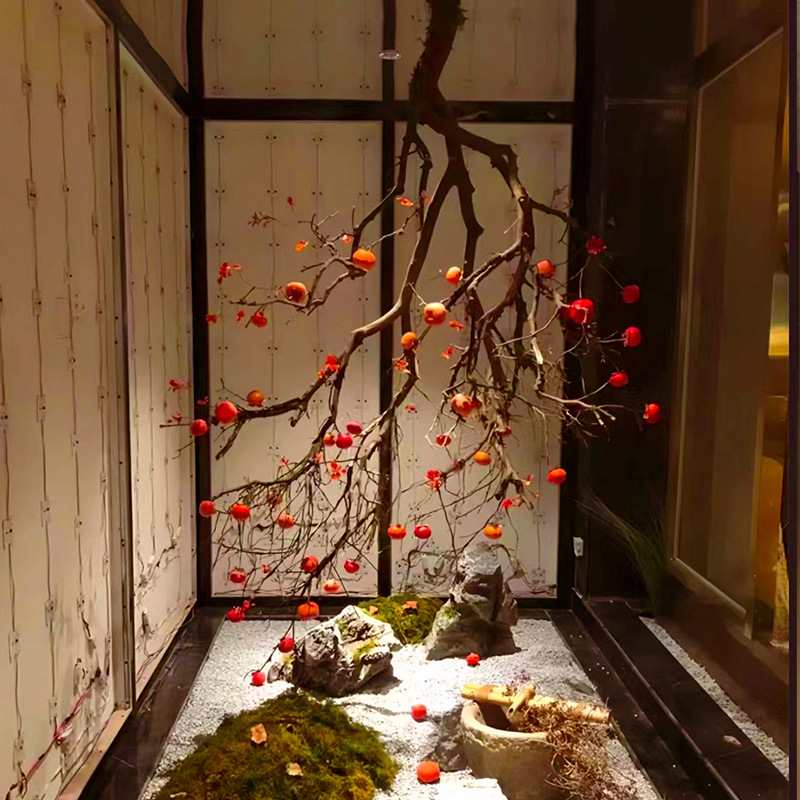 시뮬레이션된 감나무 천장, 벽걸이 장식, 대형 가짜 나무, 걸이식 녹색 식물, 일본식 조경 펜던트, 거꾸로