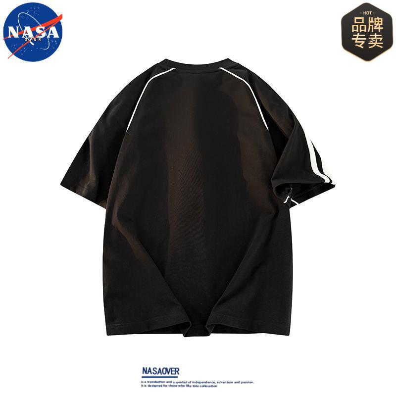 NASA Brand American Style Trendy Short-sleeved T-shirt Men's 2025 Summer Letter Print Three Bars Loose All-match Top