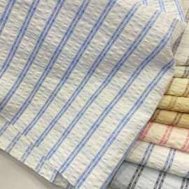 春夏梭织色织格条布皱皱时尚风格衬衫连衣裙面料