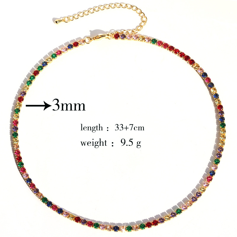 13g Weight Zircon Inlay Material Necklace Classification 1 Piece Quantity Colorful Square Copper Casual Hip-Hop Necklace