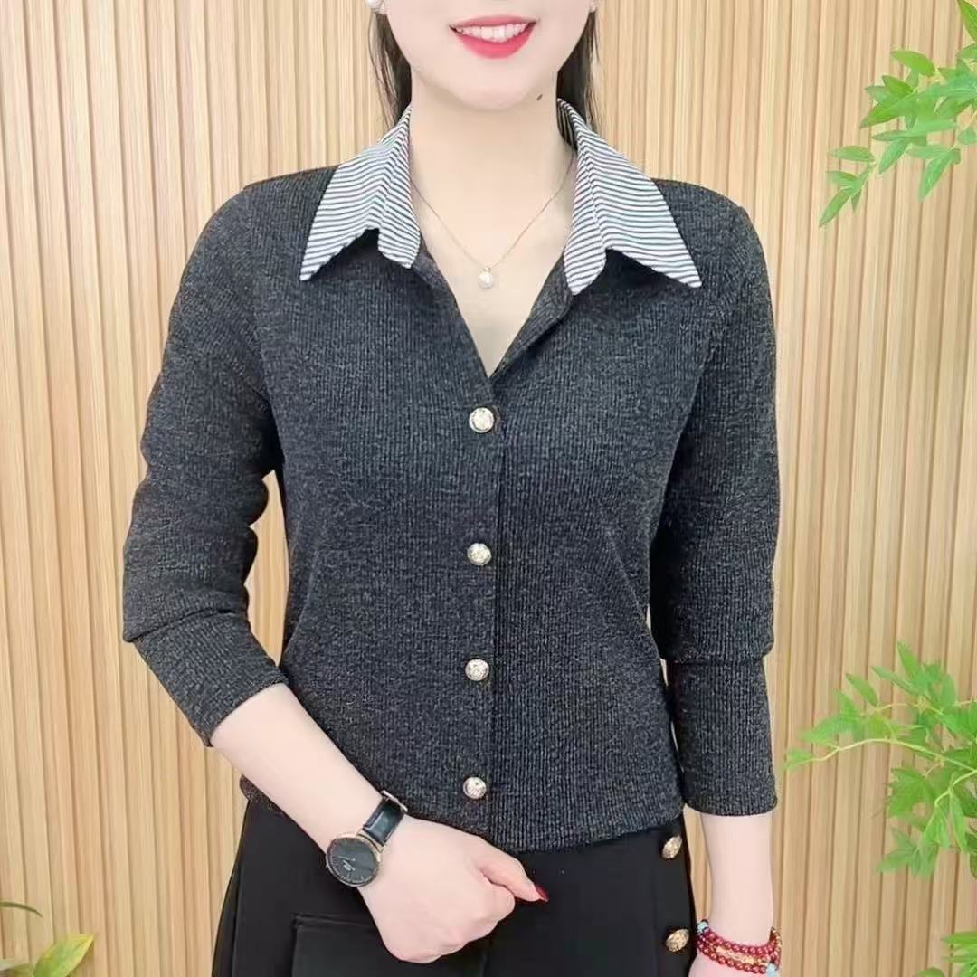 2025 Spring Fashionable New Arrival: Color-blocked Simple Button-down Collar Sporty Polo Shirt - Versatile and Slimming Base Layer