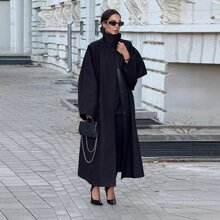 跨境速卖通2026春季新款女装法式英伦范黑色立领长款风衣外套