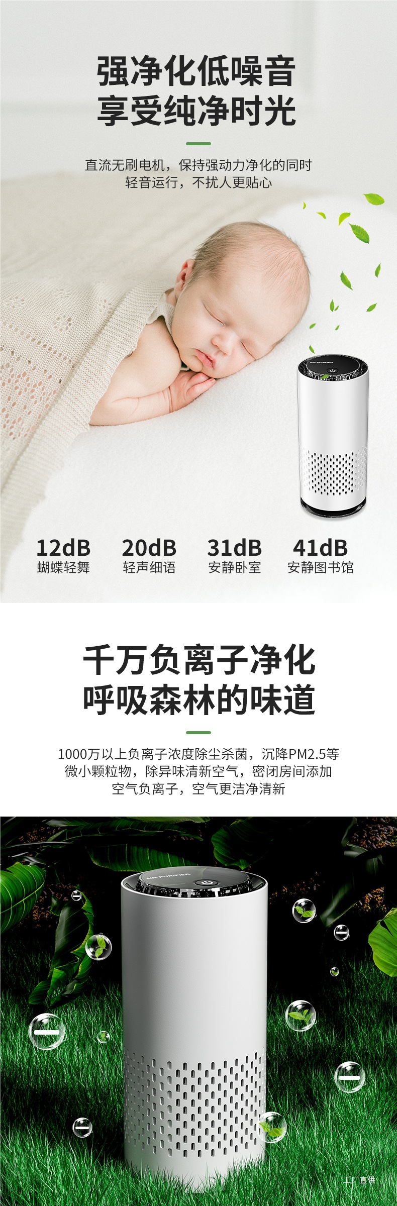Car-Mounted Negative Ion Air Purifier Hepa Activated Carbon Filter Removes Formaldehyde Odor Office Desk Oxygen Bar Peihui