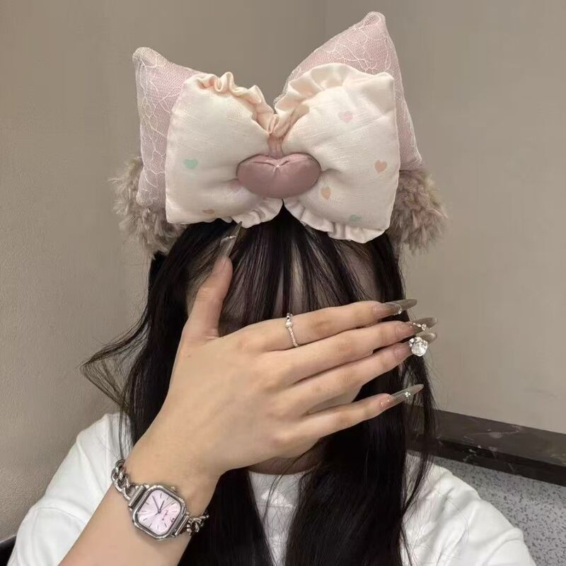 秋冬可爱蝴蝶结毛茸茸洗脸发箍女2025新款头箍卡通游乐园拍照发箍|undefined