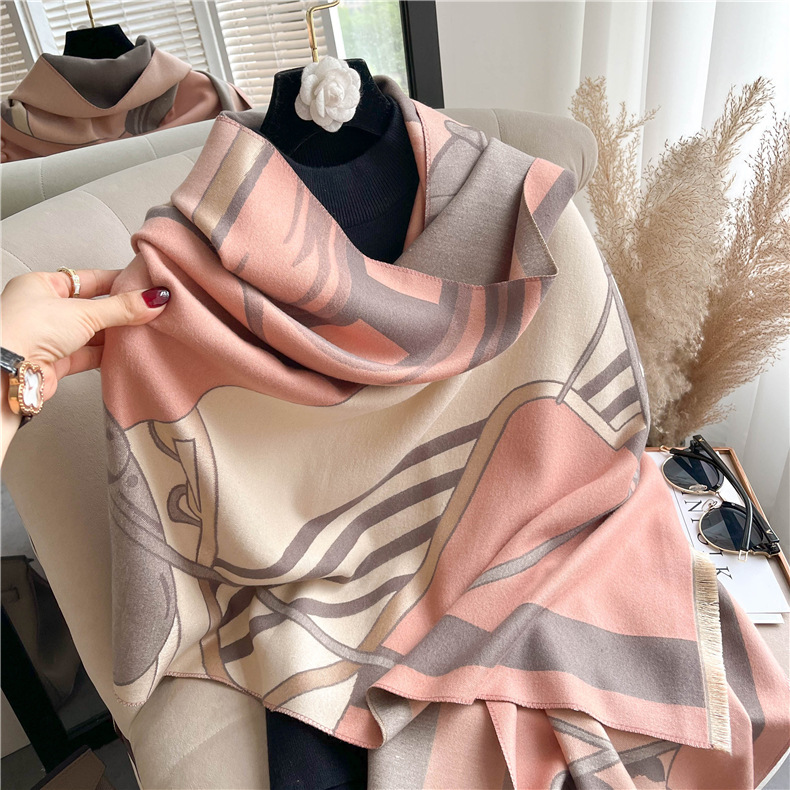 2022 Inverno Nuovo Imitazione Scialle di Cachemire Versione Coreana Ispessito Collo Caldo Doppio lato Impiombato Jacquard Carrozza Sciarpa_voghion.com