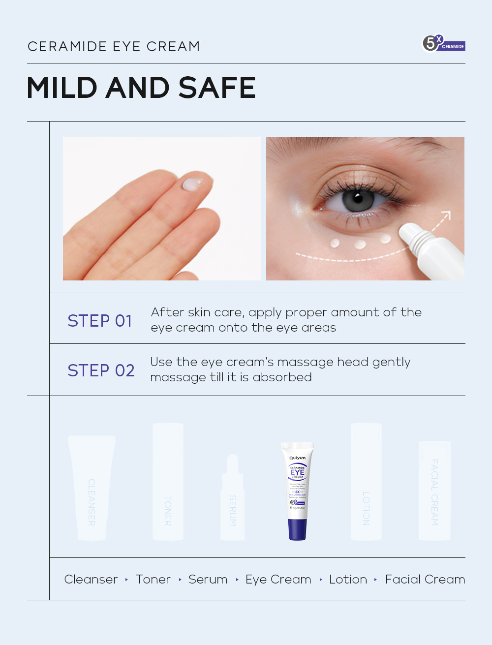 Cross-border QUIYUM Ceramide Eye Cream 15g Hydrating, moisturizing and repairing eye area skin care products manufacturer wholesale undefined