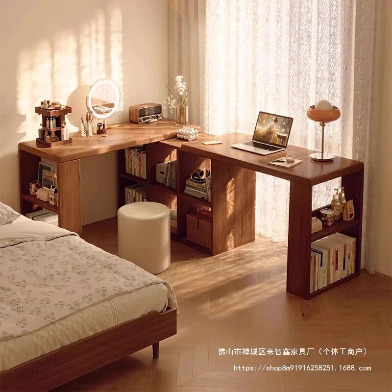 Solid Wood Desk 2025 New Model Girls' Bedroom Corner Dressing Table and Dresser Integrated Home Double L-Shaped Computer Desk Solid Wood Desk 2025 New Model Girls' Bedroom Corner Dressing Table and Dresser Integrated Home Double L-Shaped Computer Desk