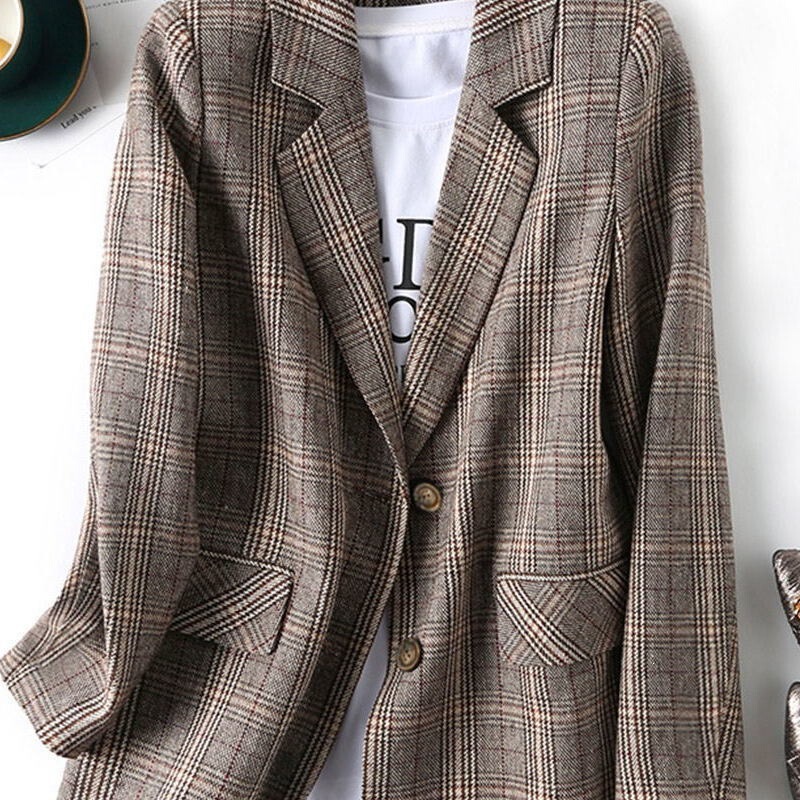 Houndstooth Women's Blazer 2026 Early Spring New Hong Kong Style Chic Retro Internet Celebrity Suit for Female Students Houndstooth Women's Blazer 2026 Early Spring New Hong Kong Style Chic Retro Internet Celebrity Suit for Female Students