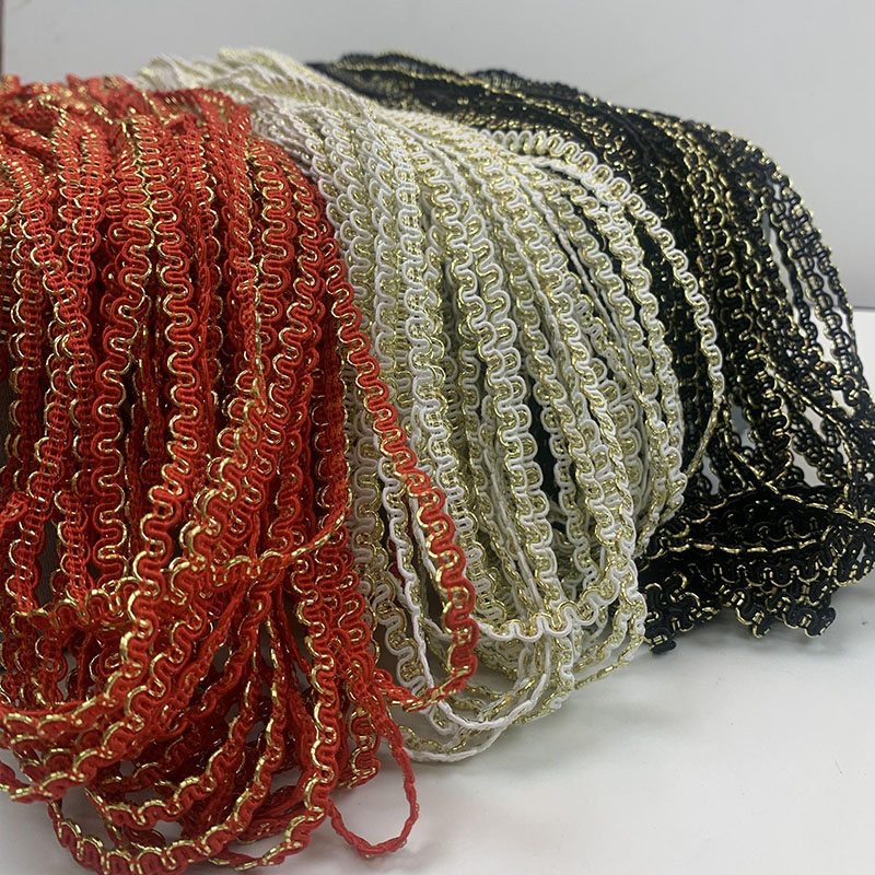 Muñeca de 25 m de encaje de hilo de oro y plata de estilo étnico de 5mm de dos colores Great Wall pequeño cinturón curvo de bricolaje accesorios de traje