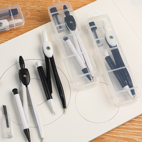 Simple metal compasses two-piece set Primary and secondary school students exam compass set painting design drawing stationery wholesale