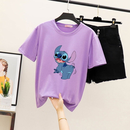 Women's Summer Short Sleeve T-Shirt, Korean Style, Cartoon Print Student Top, Instagram Friendship Style