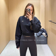 ALO秋冬新款全棉毛圈薄绒露肚脐休闲百搭运动时尚短款圆领卫衣女