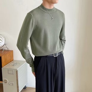 Mature Style Black Half Turtleneck Knitwear for Men Pure Color Autumn and Winter Bottoming Shirt with Trendy Brand Knitwear for Men