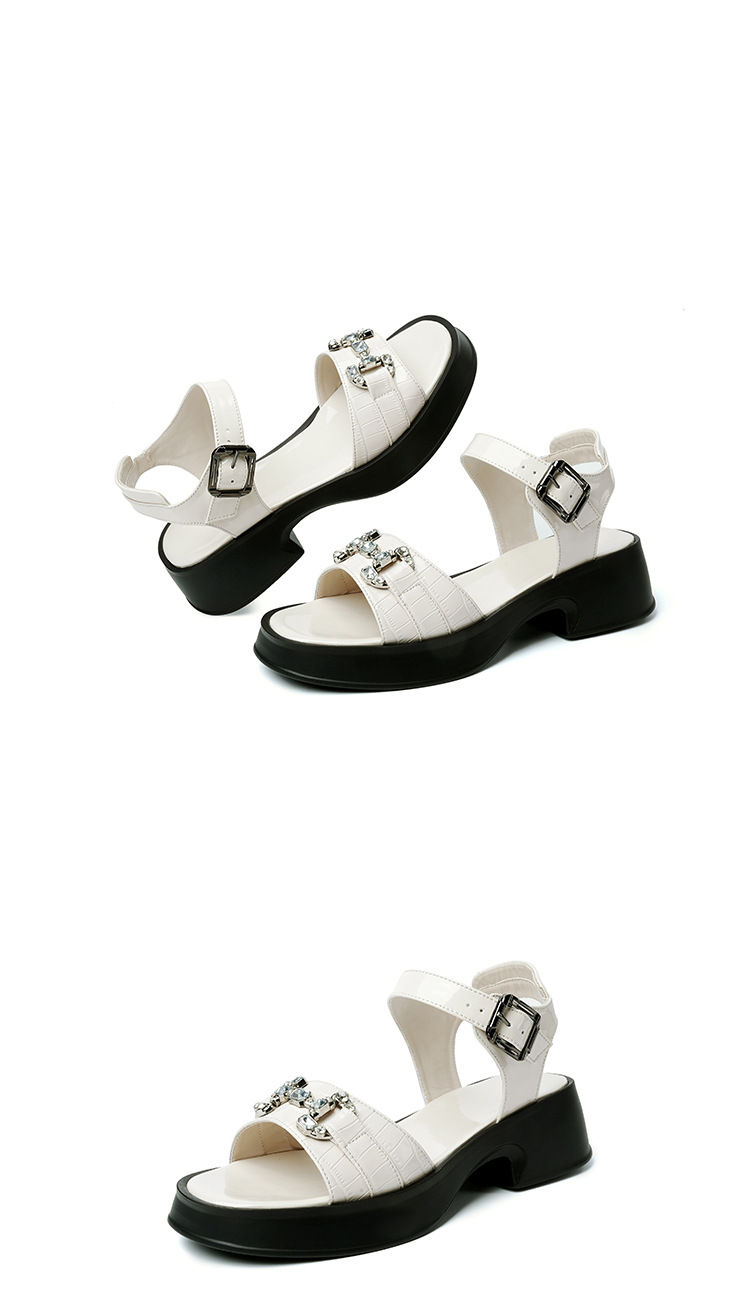 Sandal cao gót nữ da bò đế dày quai ngang đính đá — màu đen chi tiết 26