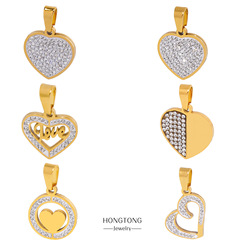 跨境熱賣18k金屬不鏽鋼愛心心形不規則鏤空精緻設計小吊墜掛飾