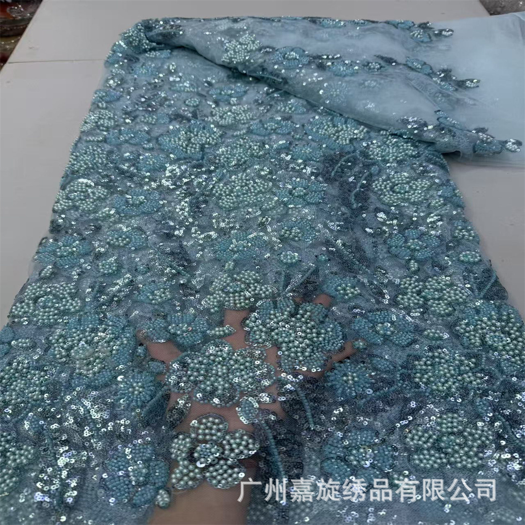 Tela de encaje de tul con lentejuelas y cuentas de estilo africano para vestido de novia, vestido de noche, vestido de primavera y verano.