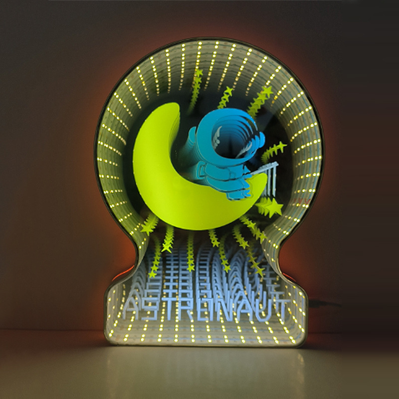 跨境太空人千层镜定制柔性led霓虹灯钢化玻璃氛围灯饰深渊镜定做