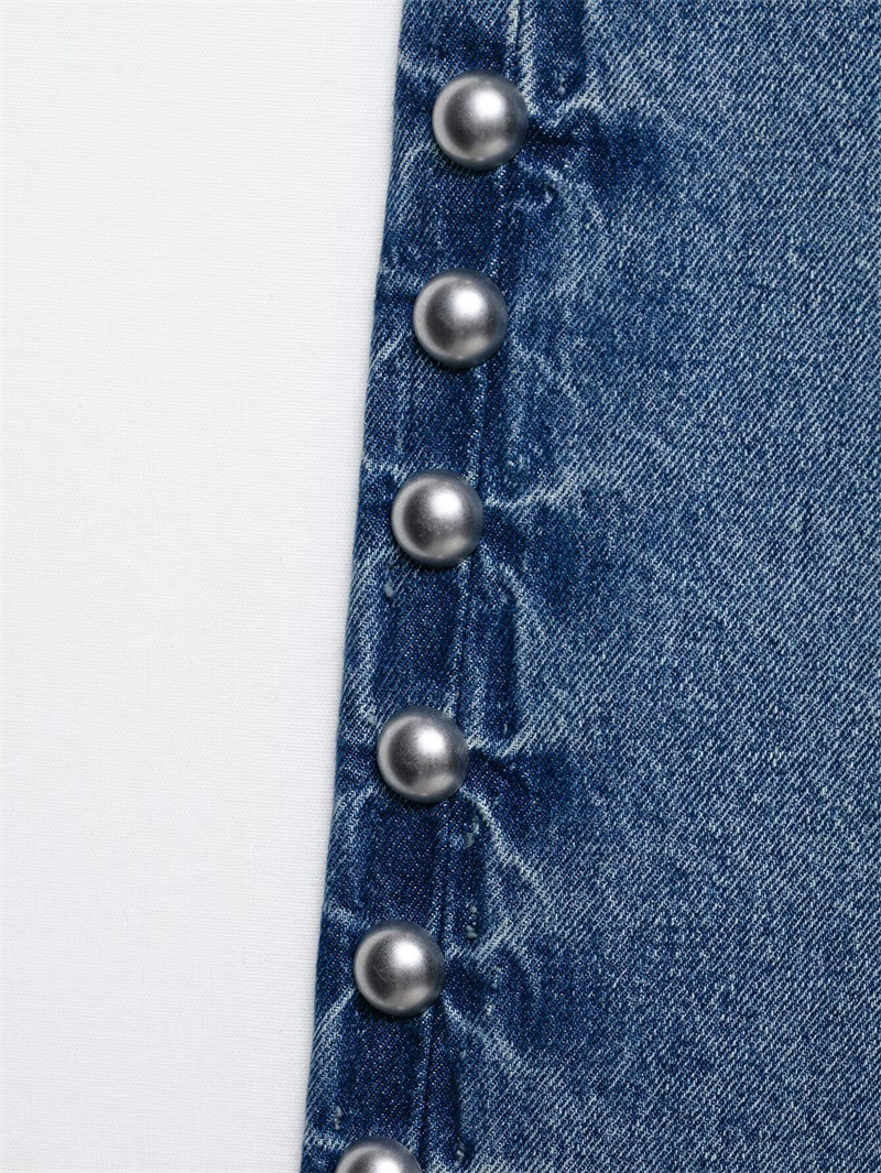 High-waisted Straight Jeans With Metal Rivets For Women_voghion.com