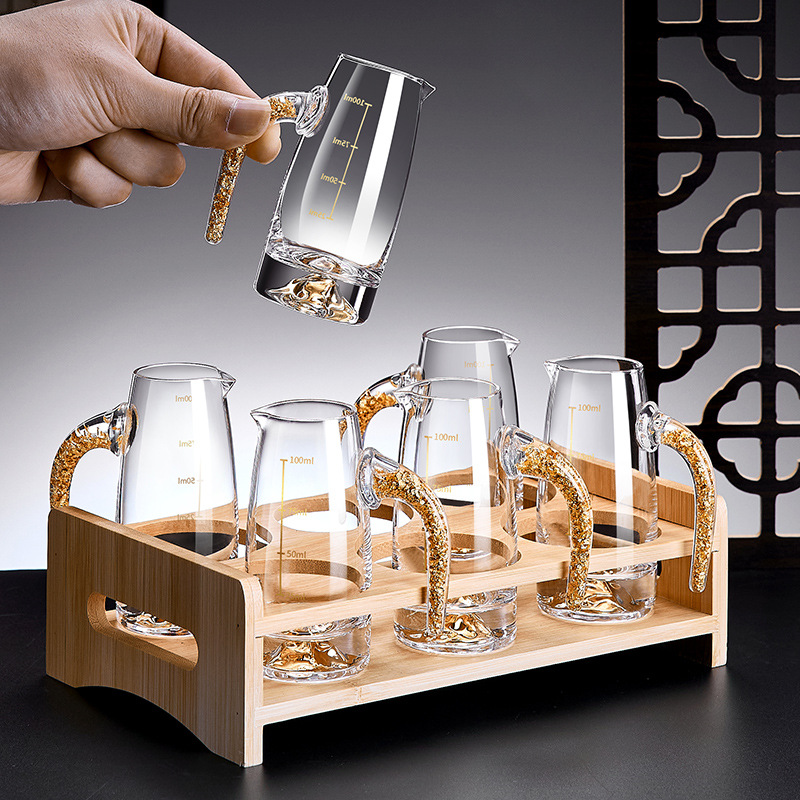 水晶金箔白酒分酒器玻璃二兩家用中式飯店用白酒杯高檔酒壺100ml