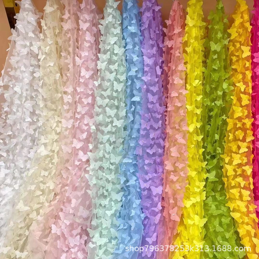 定制刺绣立体蝴蝶网纱儿童可爱纱裙贴花蕾丝面料网红绣花网眼布料