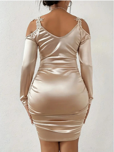Eurasian Spring New Satin Elegant Lace Bodycon Pleated Skirt