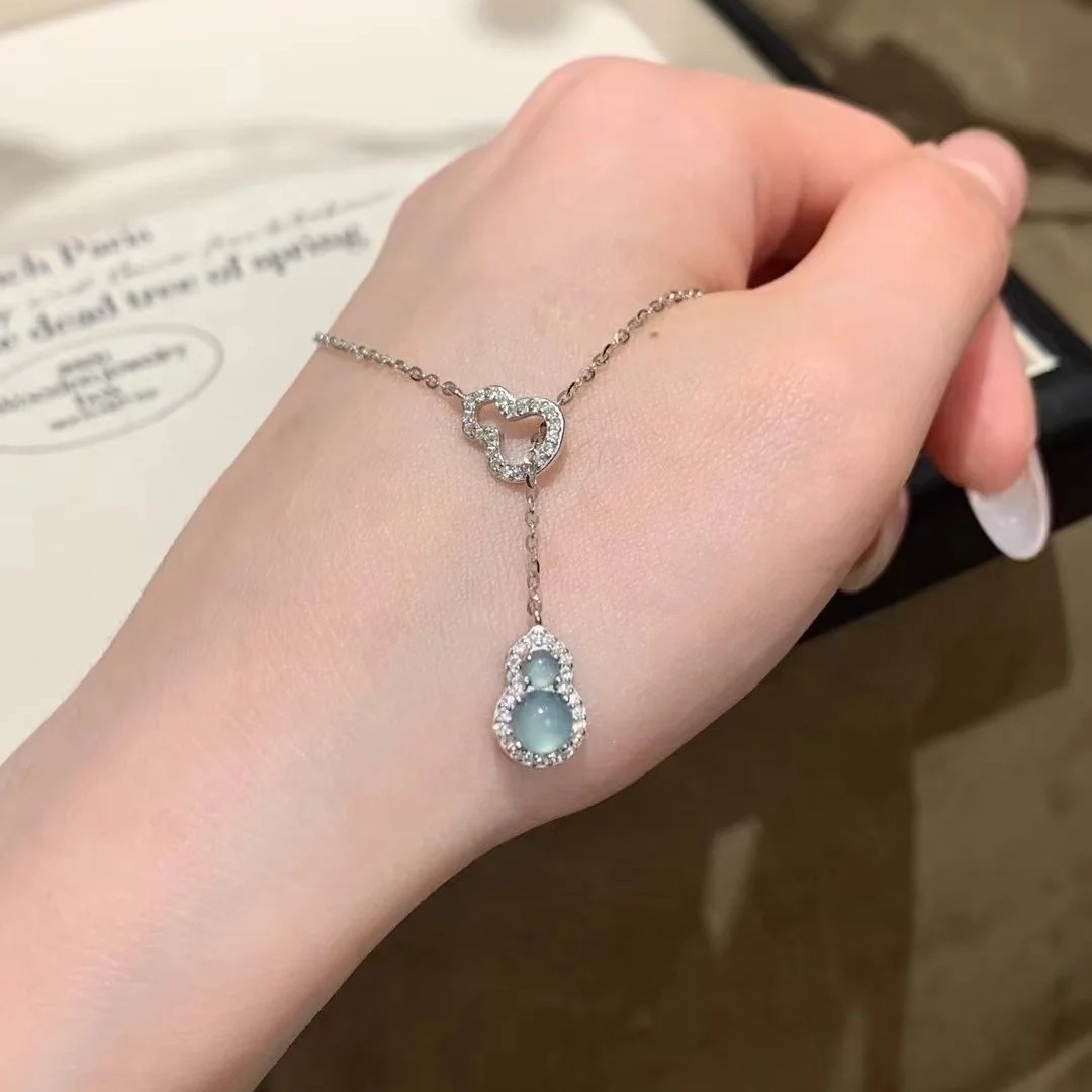S pure silver exquisite ice jade dangerous material new Chinese style double gourd necklace women's clear cold feeling_voghion.com