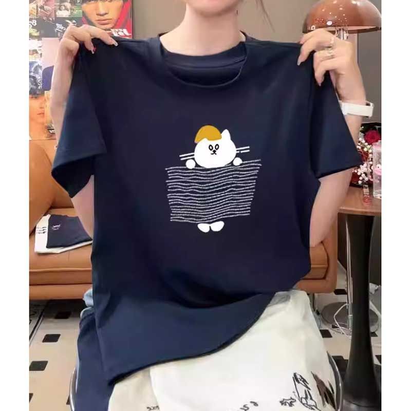 2025 新しいスタイルの年齢を減らす右肩純綿半袖 Tシャツレディースファッショナブルで多用途なグレートップボトムシャツ夏|undefined