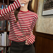 条纹打底衫女长袖早春秋冬季2026年新款韩版洋气宽松t恤慵懒上衣