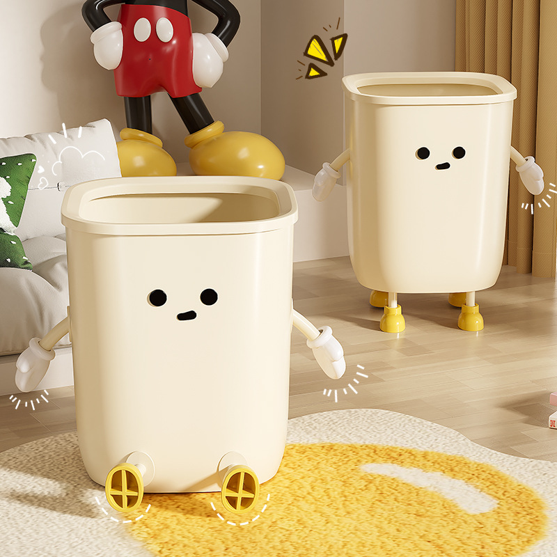 Household Cute Fun Garbage Bin Press Ring Garbage Storage Barrel with Hand Cartoon Novelty Children's Bedroom Garbage Bin