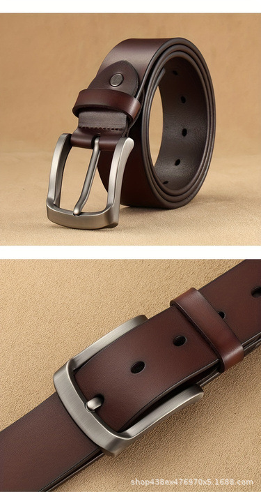 Fashion Business Vintage Men's Leather Belt with Alloy Pin Buckle and Daily Buckle Real Leather Waistband Men's Waistband Direct from Manufacturer