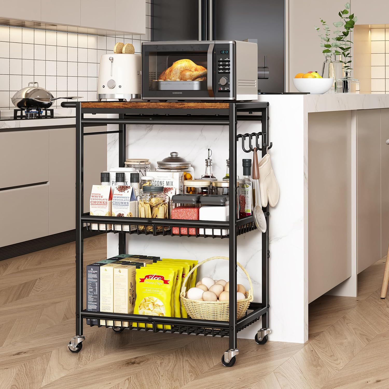 Ready-Made Kitchen Trolley Storage Rack Multi-Functional Countertop Storage Rack Household Rice Cooker Multi-Layer Storage Bracket