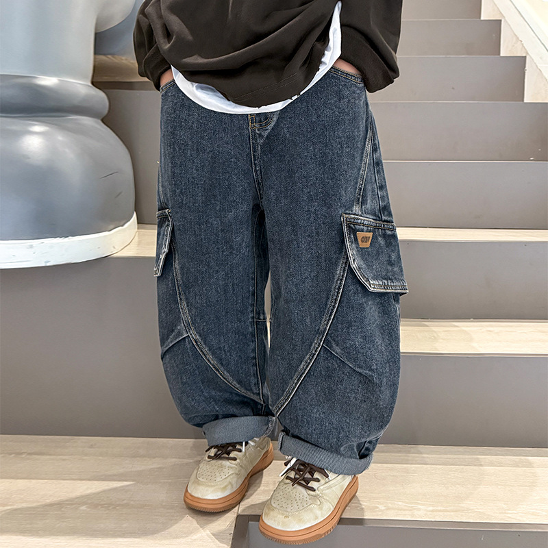 厂家批发男童牛仔裤5-15岁大儿童春秋款时髦工装裤男孩韩范休闲裤