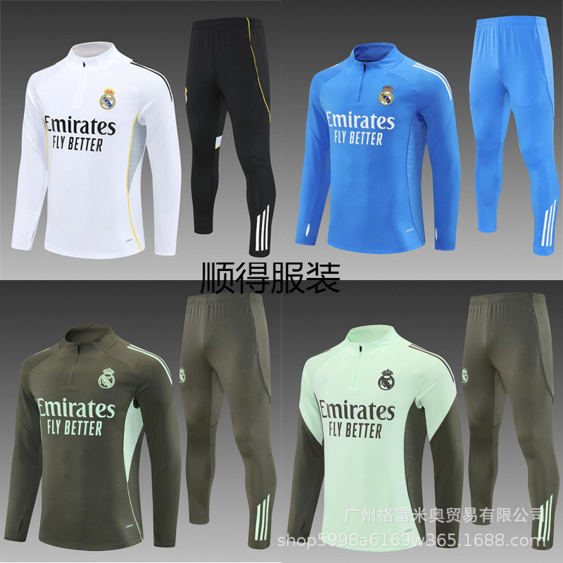 2526 Real Madrid Training Uniform Autumn and Winter Quick-Drying Sports Half-Zip Long-Sleeved Adult and Children's Boys' Football Jersey