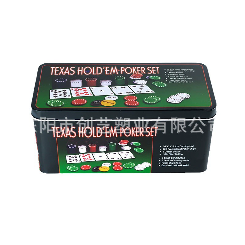 200 high narrow tablets Texas Hold'em 21 -point iron box chip set 200 chips+villagers+poker+tablecloth+box