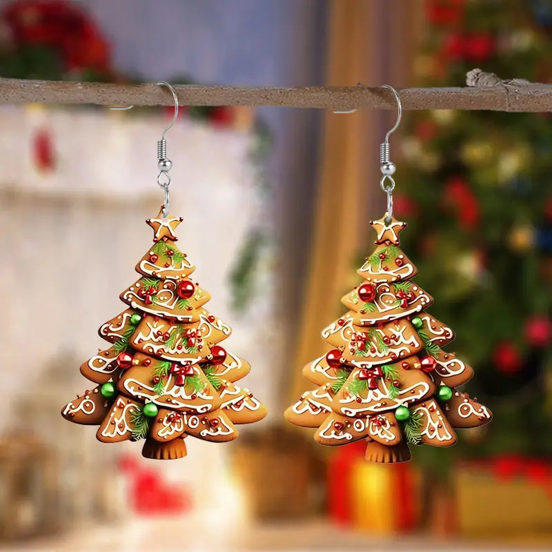 Biscotti atmosfera giapponese Albero di Natale Orecchini in acrilico dal design creativo_voghion.com